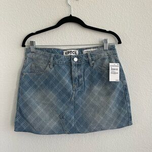PTCL Light Blue Plaid Denim Mini Skirt